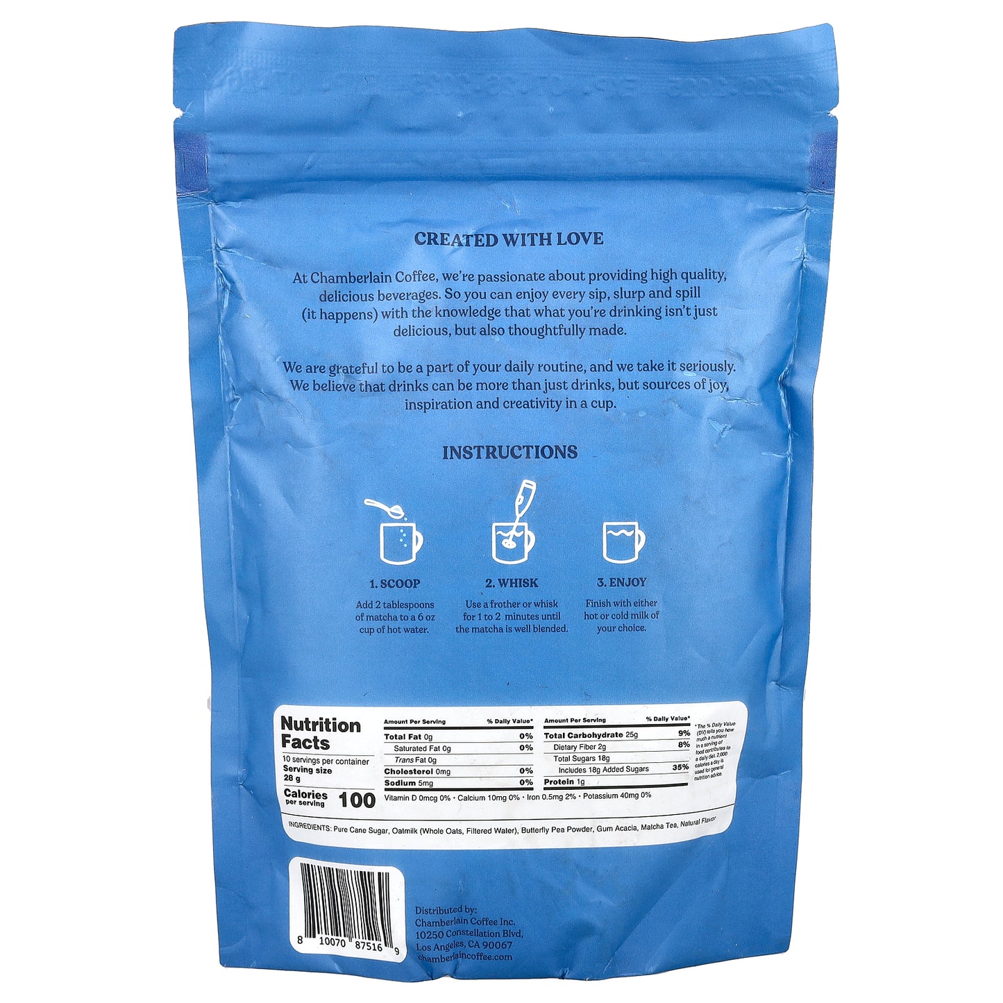 Chamberlain Coffee, Blue Matcha Latte with Oat Milk, 10 oz (283 g)