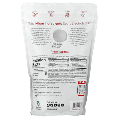 Micro Ingredients, Sport Electrolytes Powder, Watermelon Lime, 2 lbs (907 g)