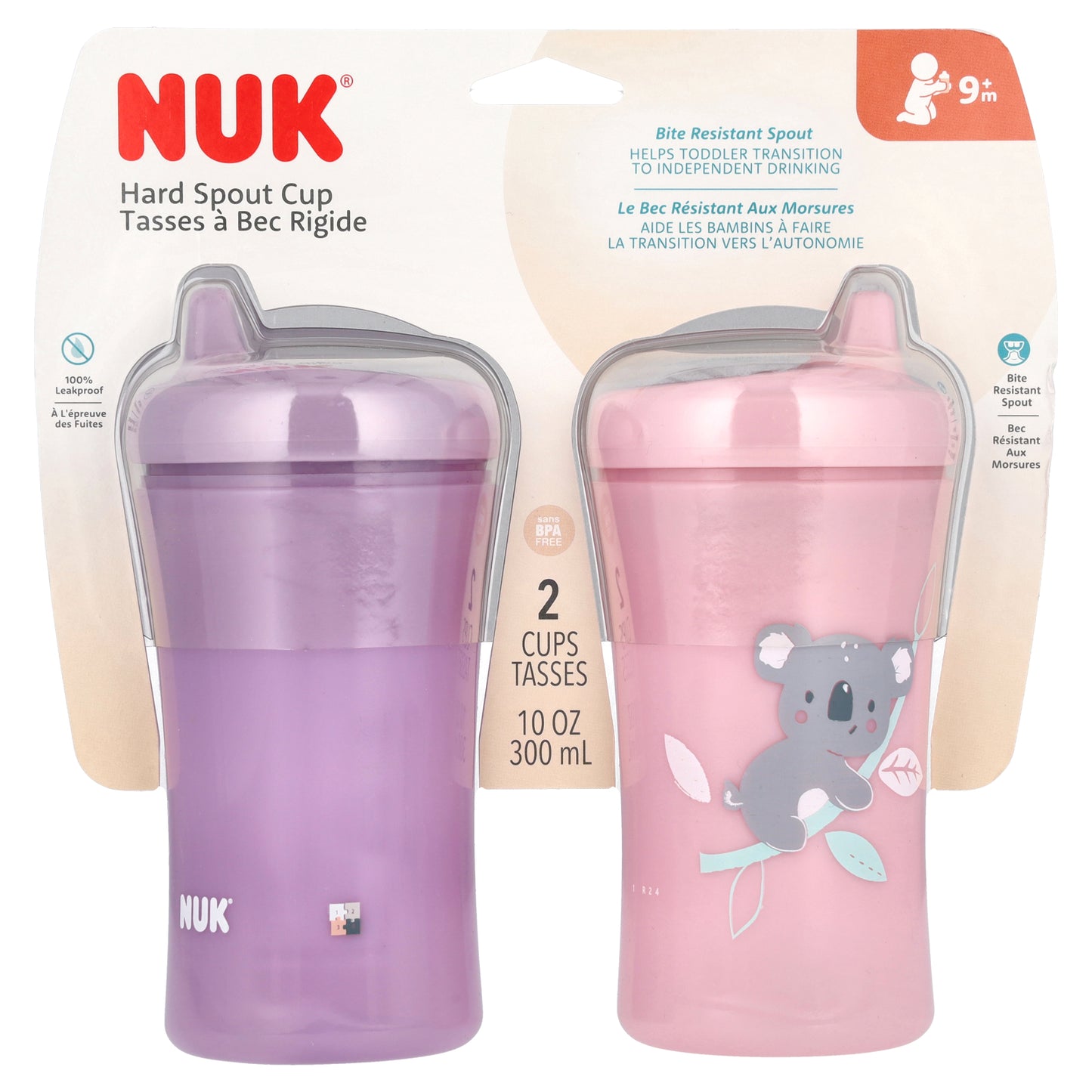 NUK, Hard Spout Cup, 9+ Months, Pink and Purple, 2 Cups, 10 oz (100 ml) Each