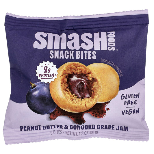 Smash Foods, Snack Bites, Peanut Butter & Concord Grape Jam, 5 Bites, 1.8 oz (50 g)
