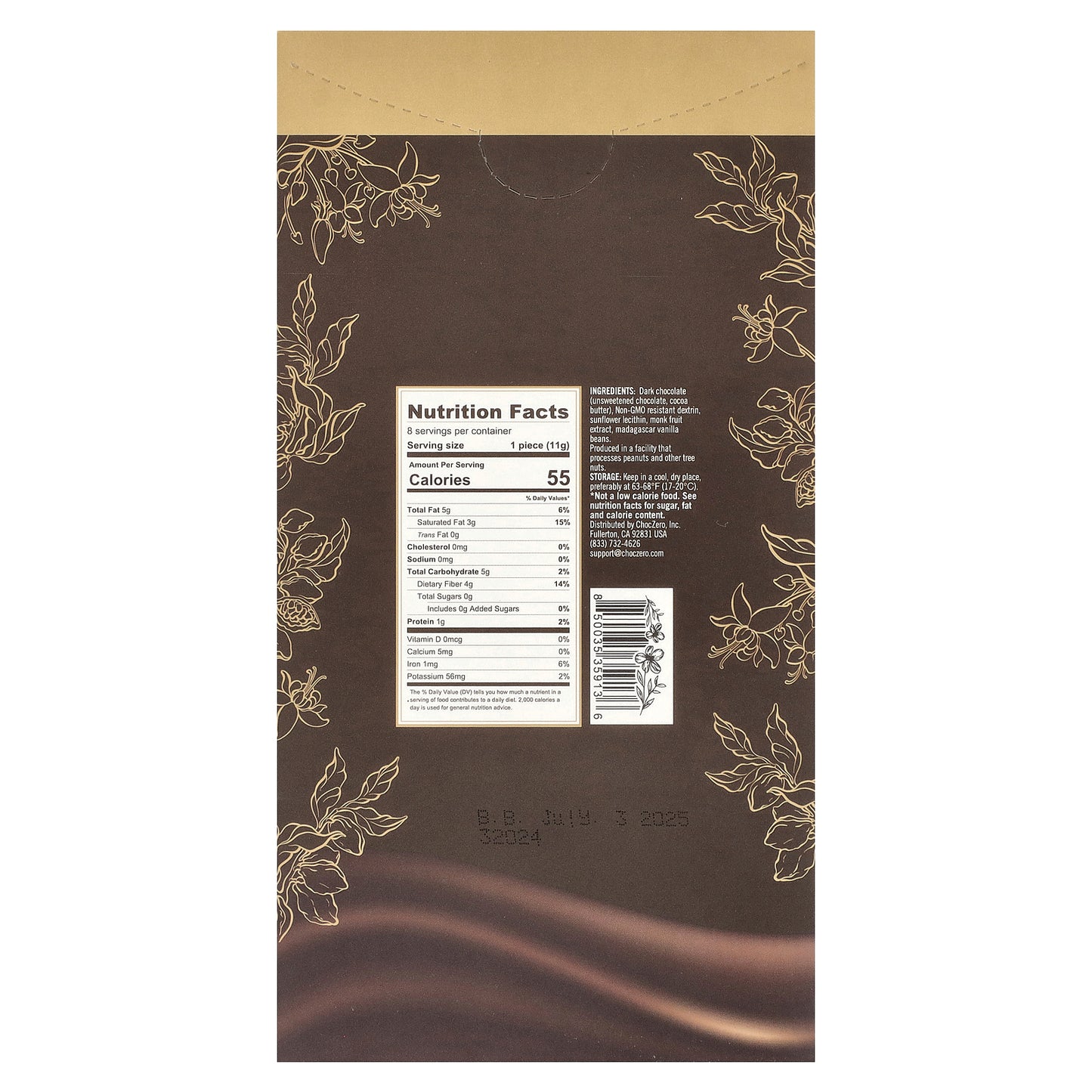 ChocZero, Signature Squares, Dark Chocolate, 70% Cocoa, 8 Squares 3.2 oz (90 g)