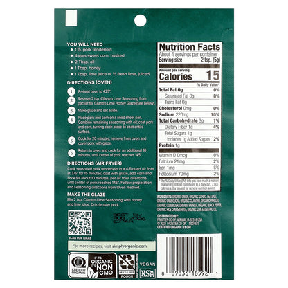 Simply Organic, Sheet Pan Seasoning Mix, Cilantro Lime, 0.71 oz (20 g)