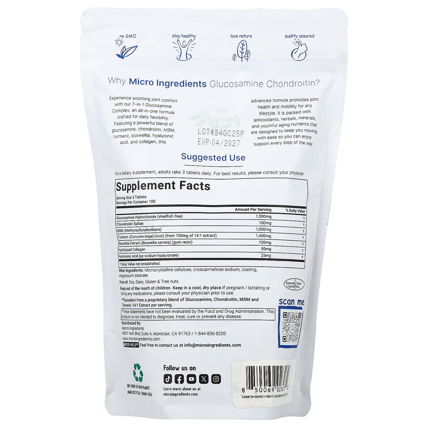 Micro Ingredients, Glucosamine Chondroitin, MSM & Turmeric, 300 Bisected Tablets