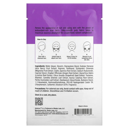 Idealove, Superfood Skin Savior, Acai You Checking Me Out, 1 Beauty Sheet Mask, 0.68 fl oz (20 ml)