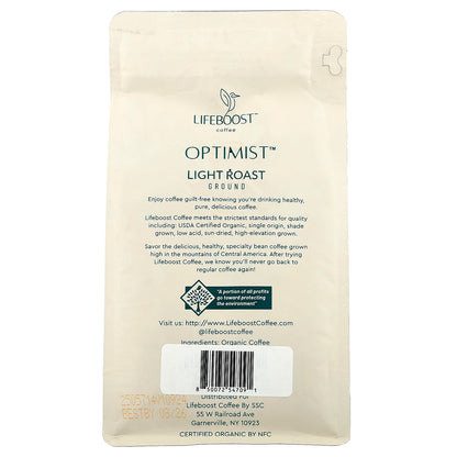 Lifeboost, Coffee, Optimist™, Ground, Light Roast, 12 oz (340 g)