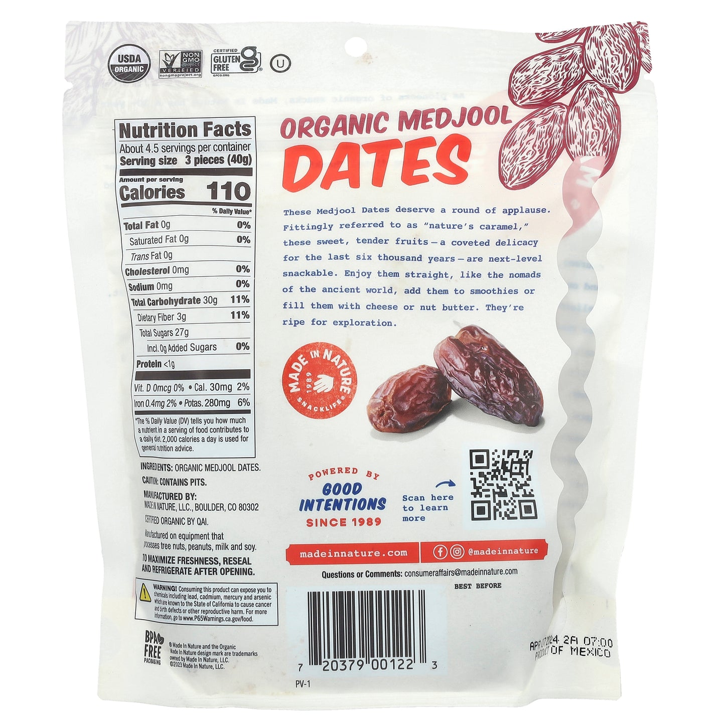 Made in Nature, Organic Medjool Dates, 6 oz (170 g)