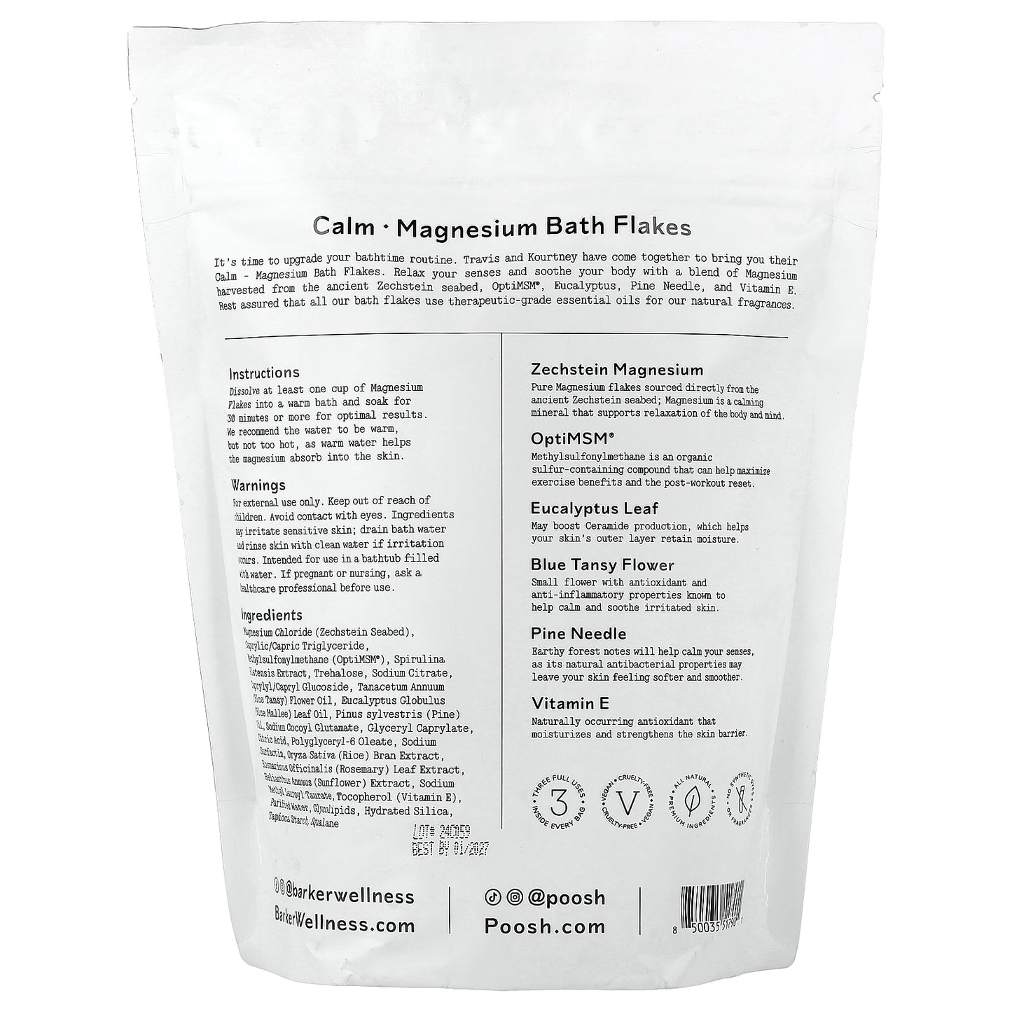Barker Wellness Co, Calm, Magnesium Bath Flakes, 26.5 oz (750 g)