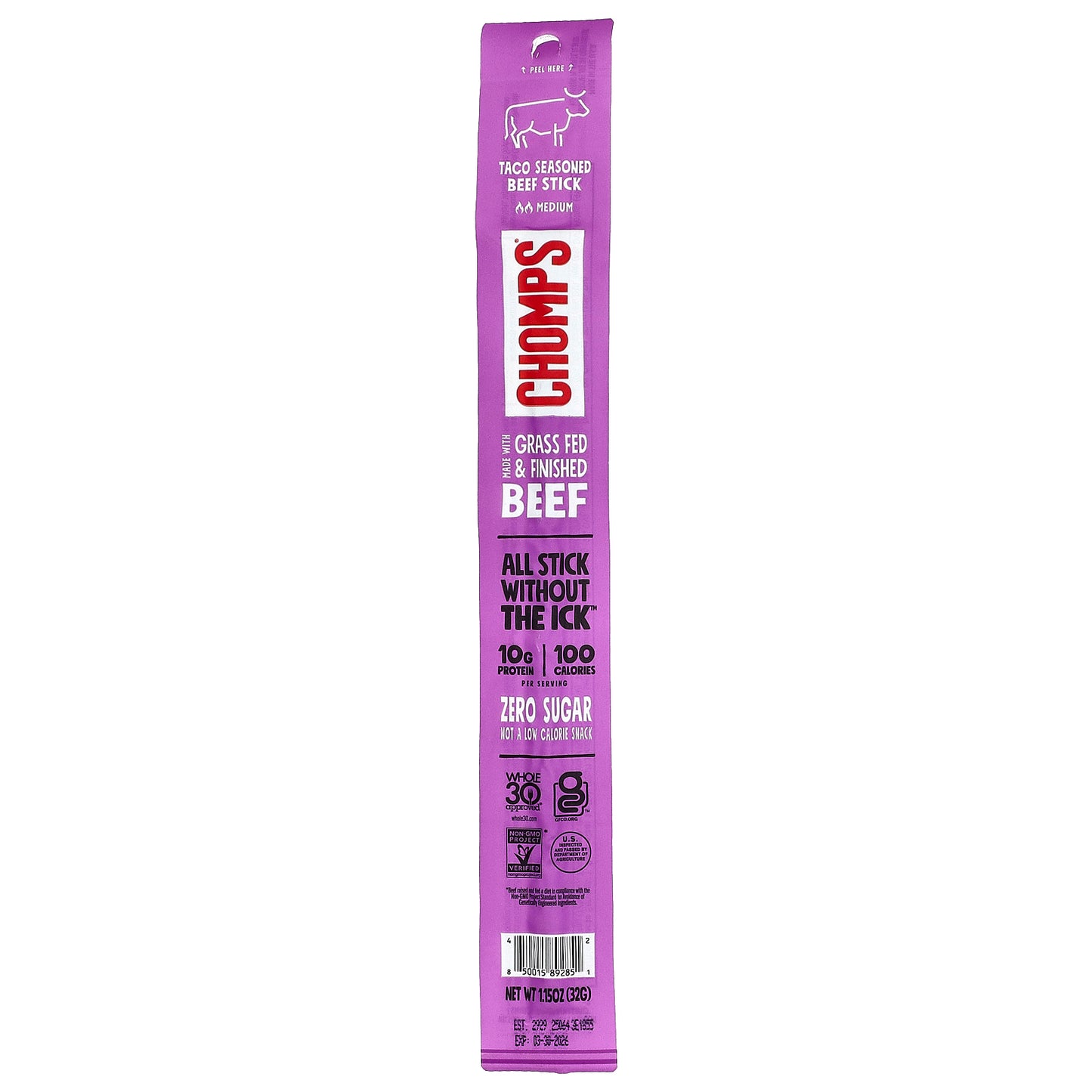 Chomps, Taco Seasoned Beef Stick, Medium, 1.15 oz (32 g)