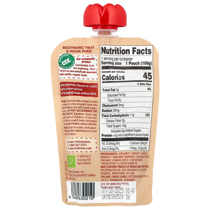 Holle, Organic Fruit & Veggie Puree, Carrot Cat, 6+ Months, Carrot, Mango, Banana & Pear, 3.5 oz (100 g)