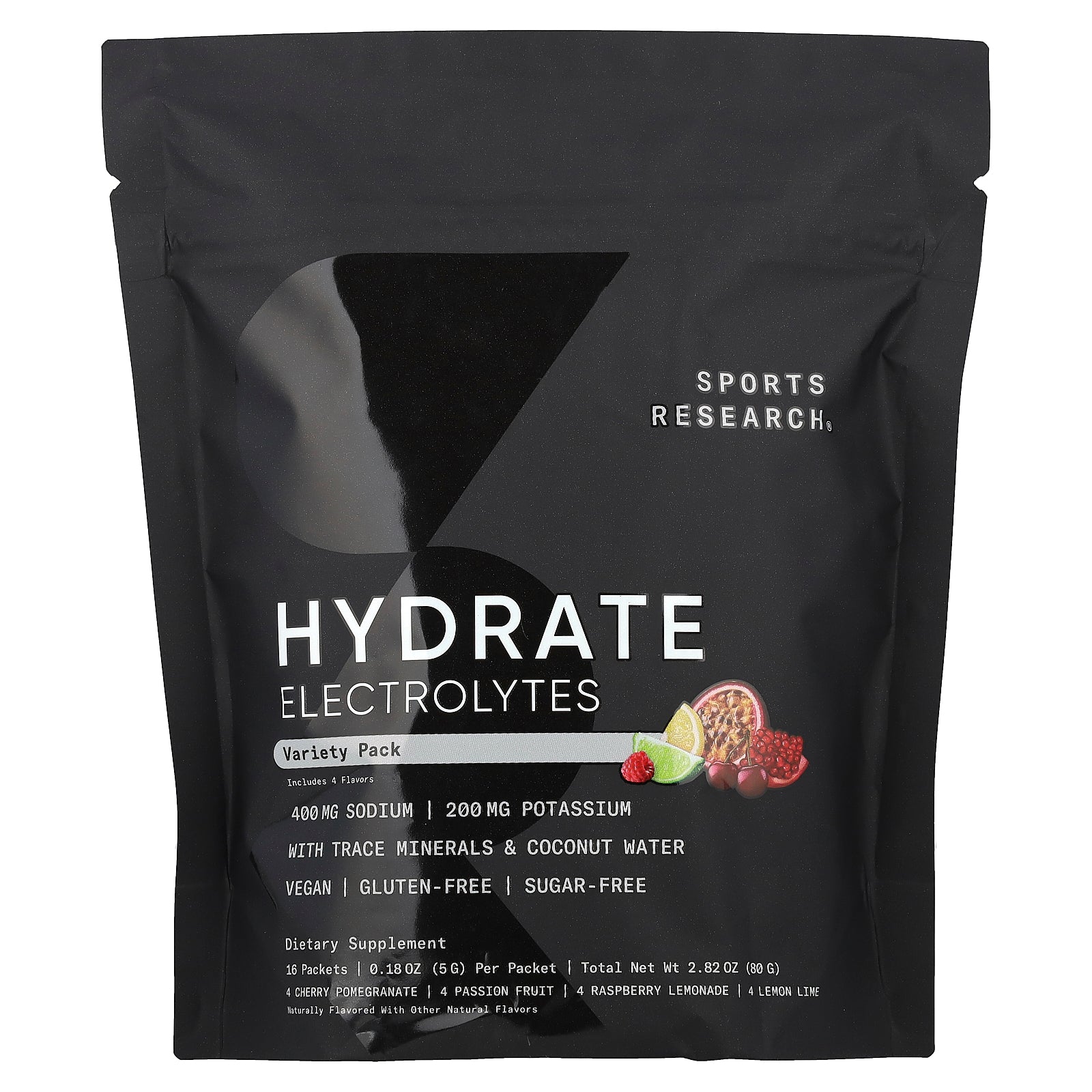 Sports Research, Hydrate Electrolytes, Variety Pack, 16 Packets, 0.18 oz (5 g) Each