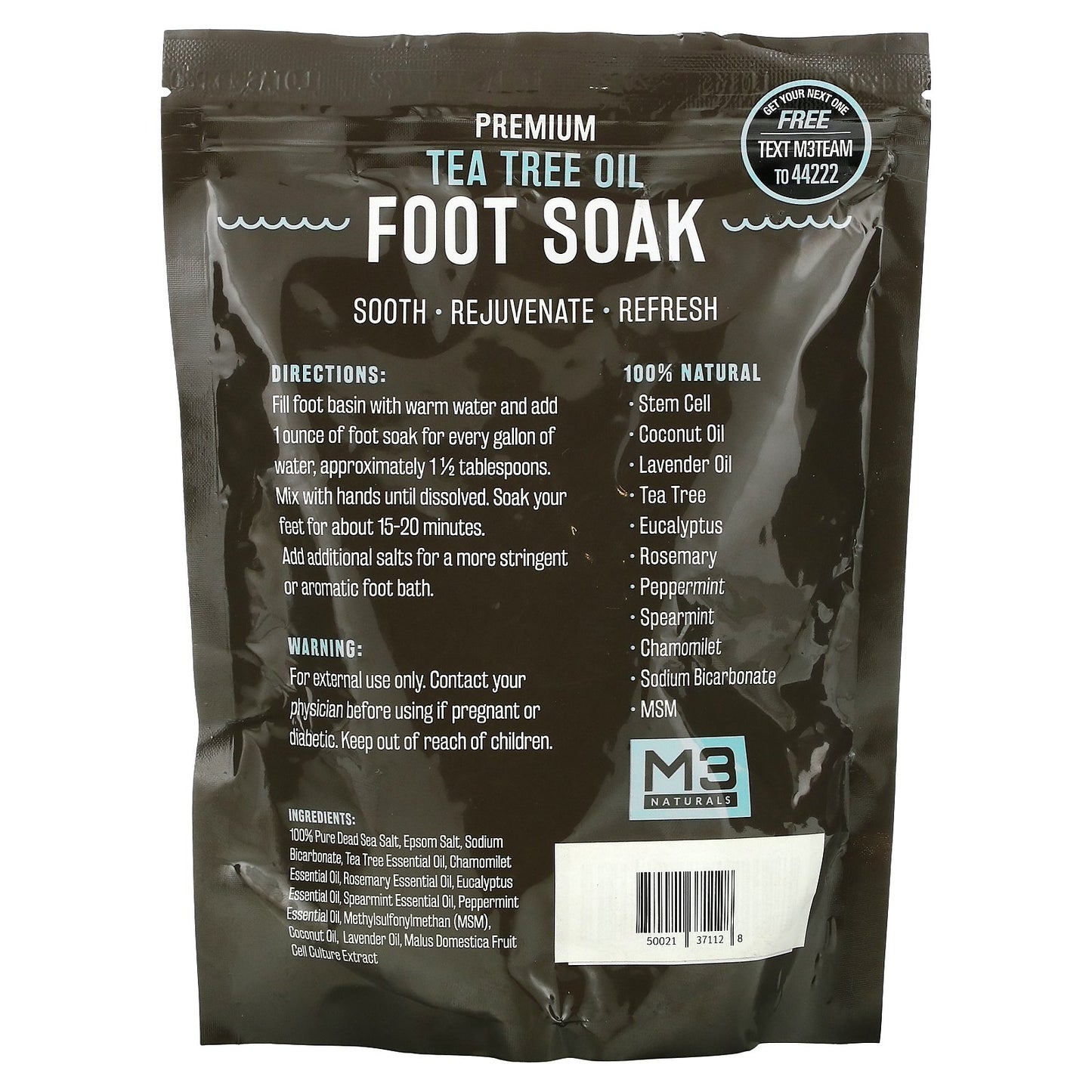 M3 Naturals, Premium Tea Tree Oil Foot Soak, 16 oz (1 lb)