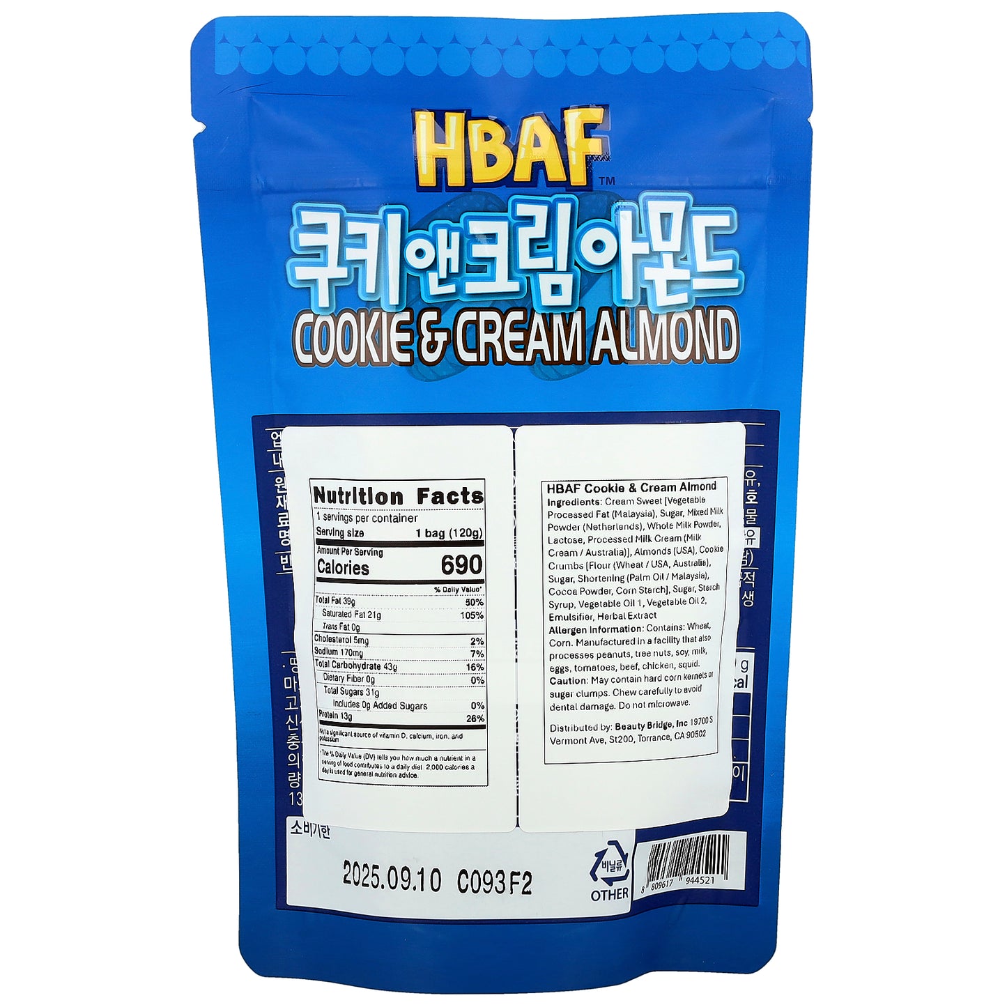 HBAF, Cookie & Cream Almond, 120 g