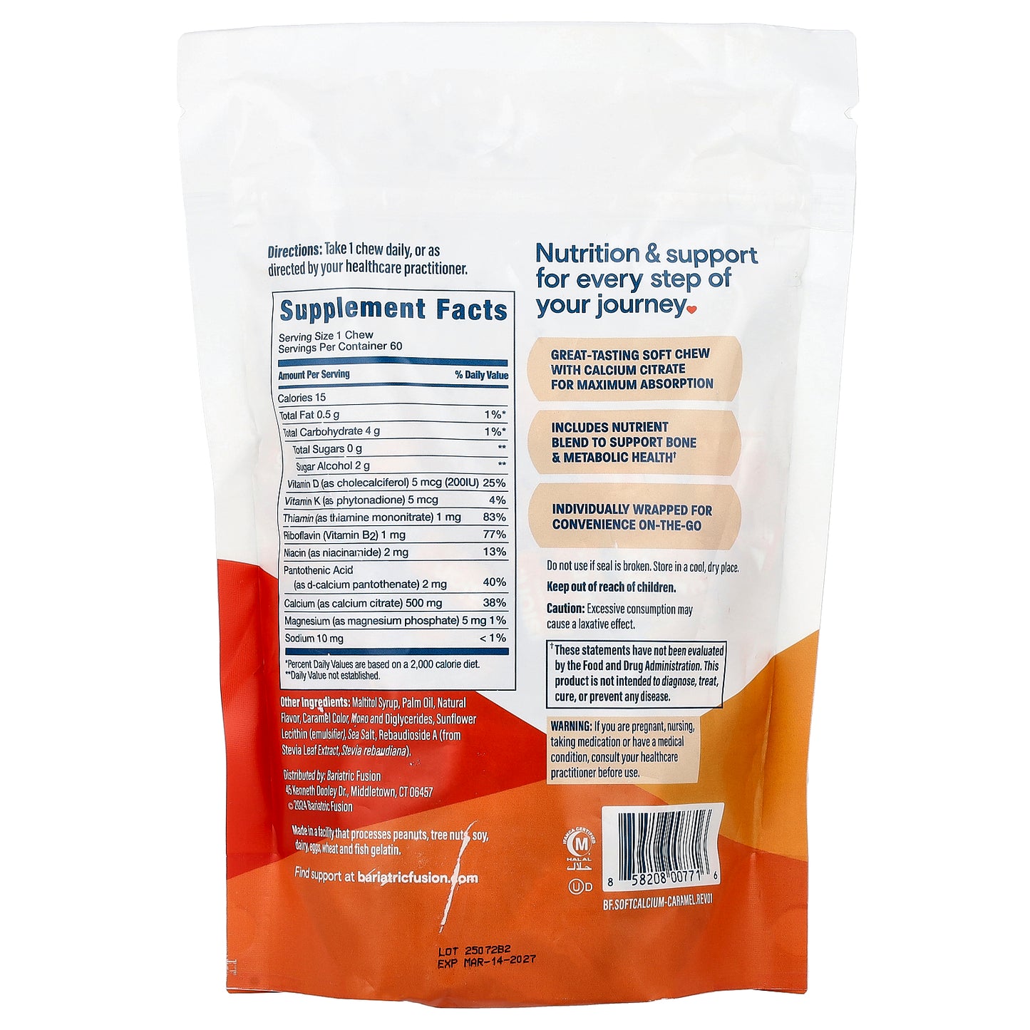 Bariatric Fusion, Calcium Soft Chew, Caramel, 60 Soft Chews