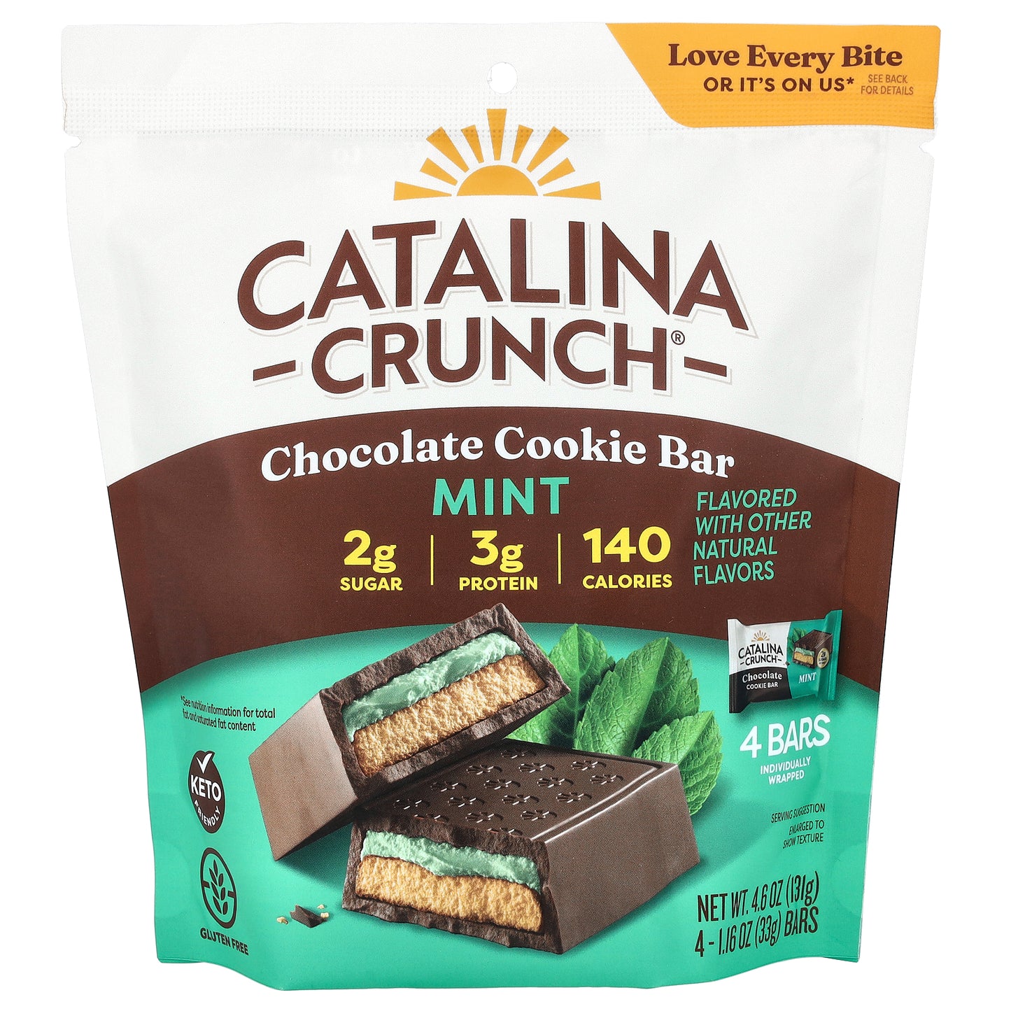 Catalina Crunch, Chocolate Cookie Bar, Mint, 4 Bars, 1.16 oz (33 g) Each