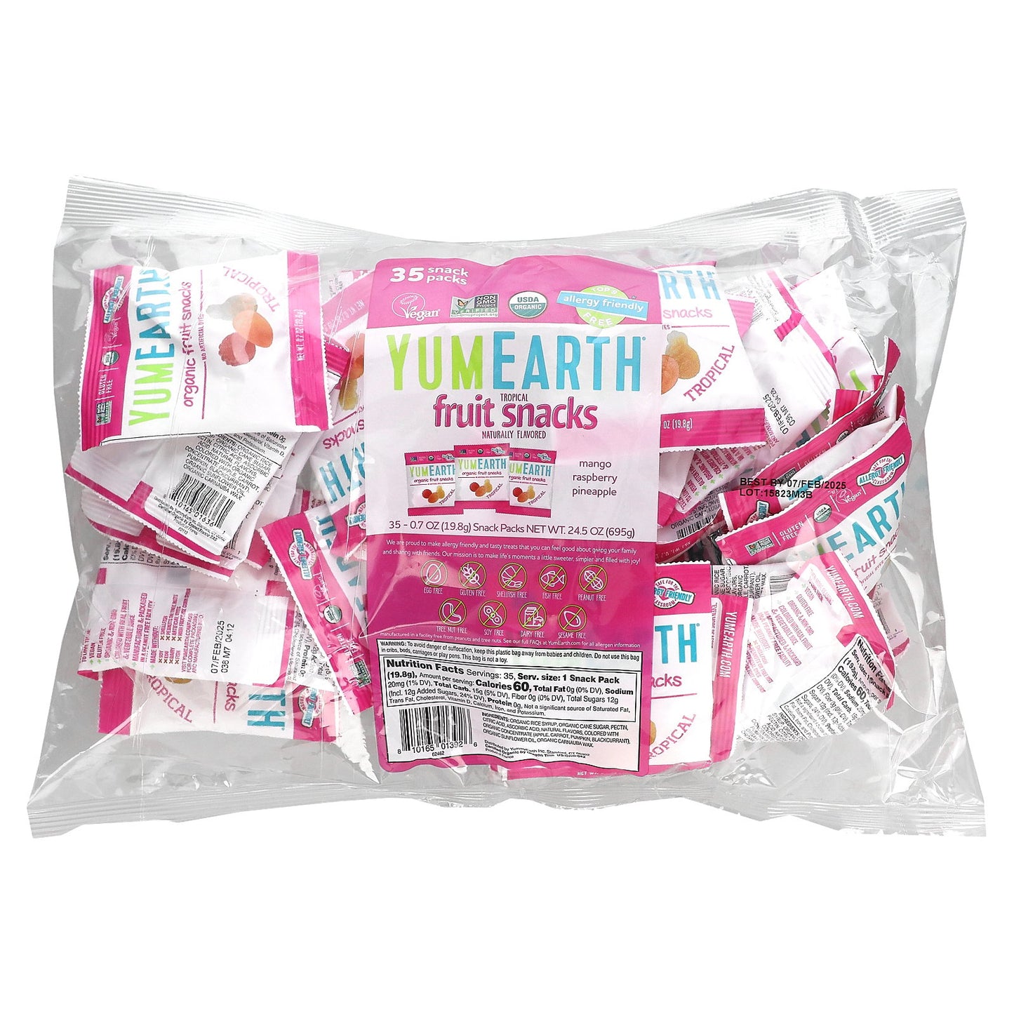 YumEarth, Organic Fruit Snacks, Tropical, 35 Snack Packs, 0.7 oz (19.8 g) Each