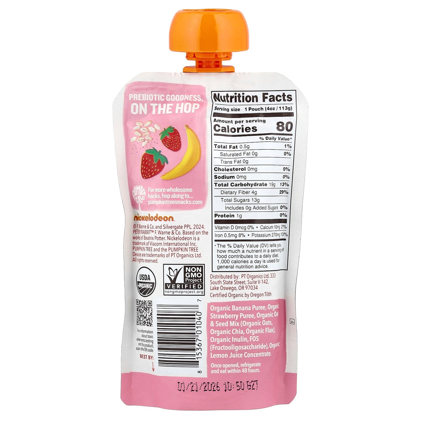 Pumpkin Tree Organics, Peter Rabbit™ Organics, Organic Fruit Puree, Super Oats & Seeds, Banana & Strawberry, 4 oz (113 g)