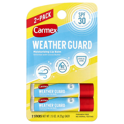 Carmex, Weather Guard, Moisturizing Lip Balm, SPF 30, 2 Pack, 0.15 oz (4.25 g) Each