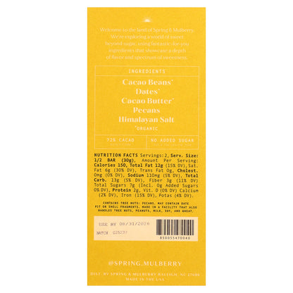 Spring & Mulberry, Date-Sweetened Chocolate, Pecan Date, 2.1 oz (60 g)