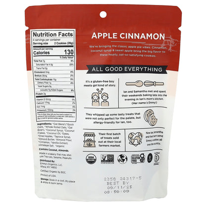 Emmy's Organic Cookies, Trail Cookies, Soft-Baked Oat Treats, Apple Cinnamon, 4 oz (113 g)