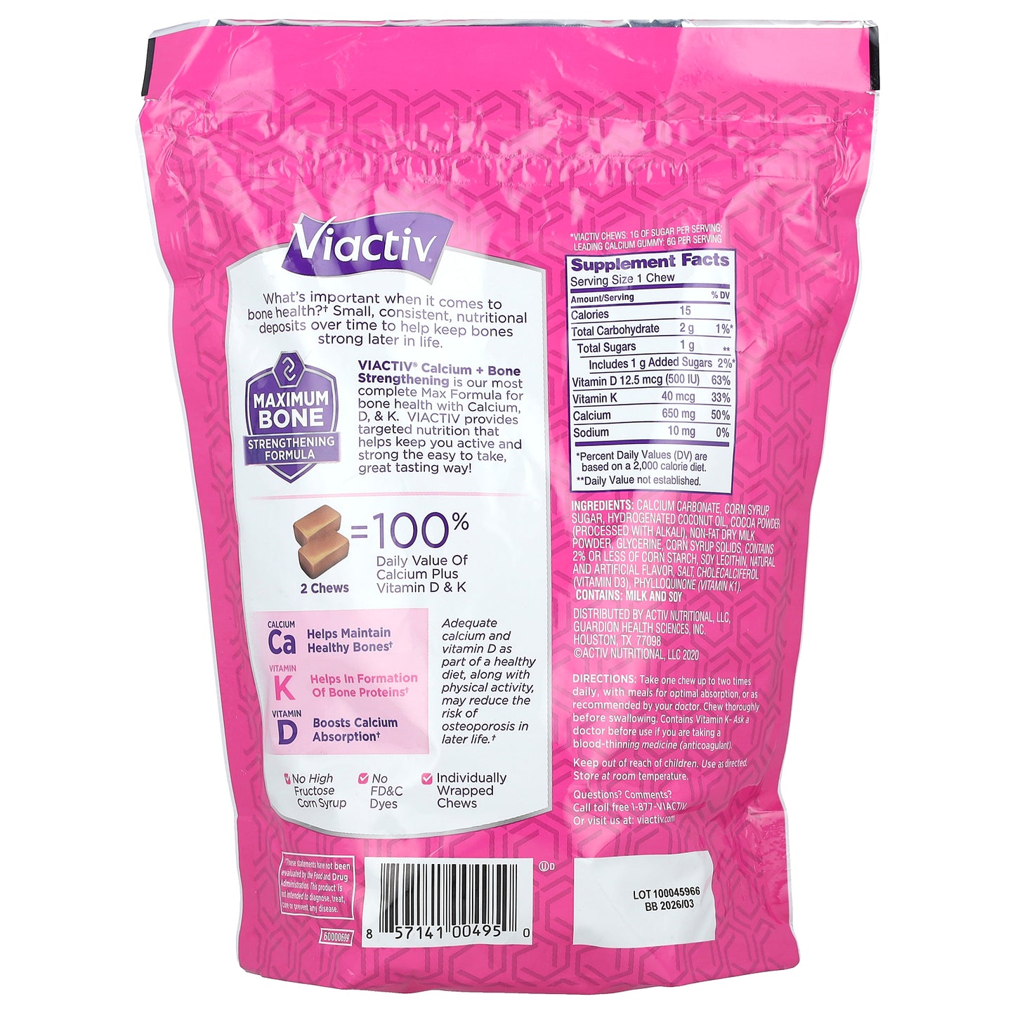 Viactiv, Calcium + Bone Strengthening, Milk Chocolate, 180 Soft Chews