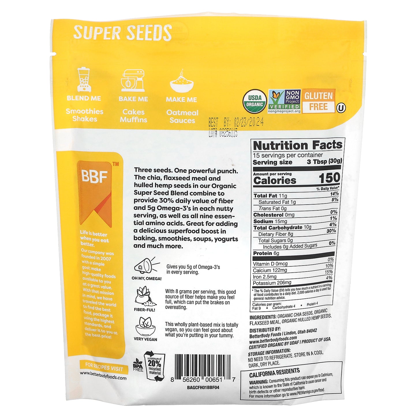 BetterBody Foods, Organic Super Seeds, 1 lb (454 g)