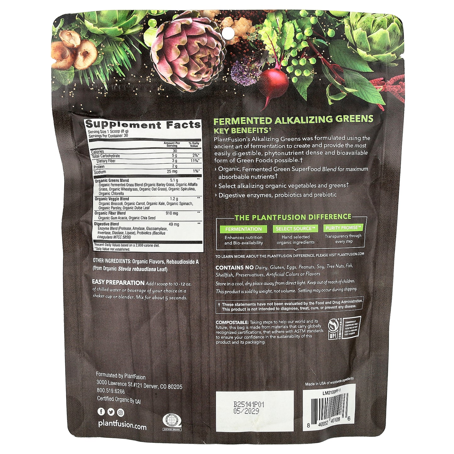 PlantFusion, Organic & Fermented Alkalizing Greens, 8.46 oz (240 g)