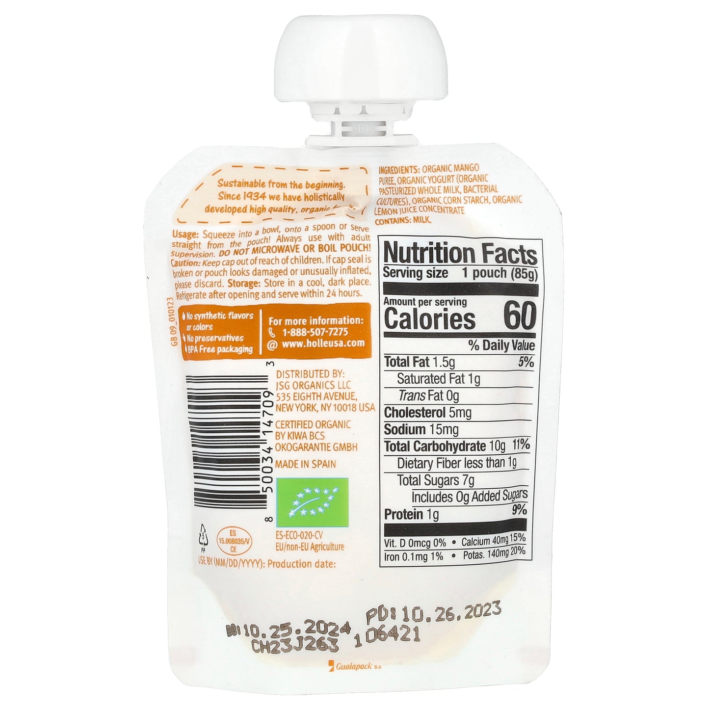 Holle, Organic Yogurt With Mango, 8+ Months, 3 oz (85 g)