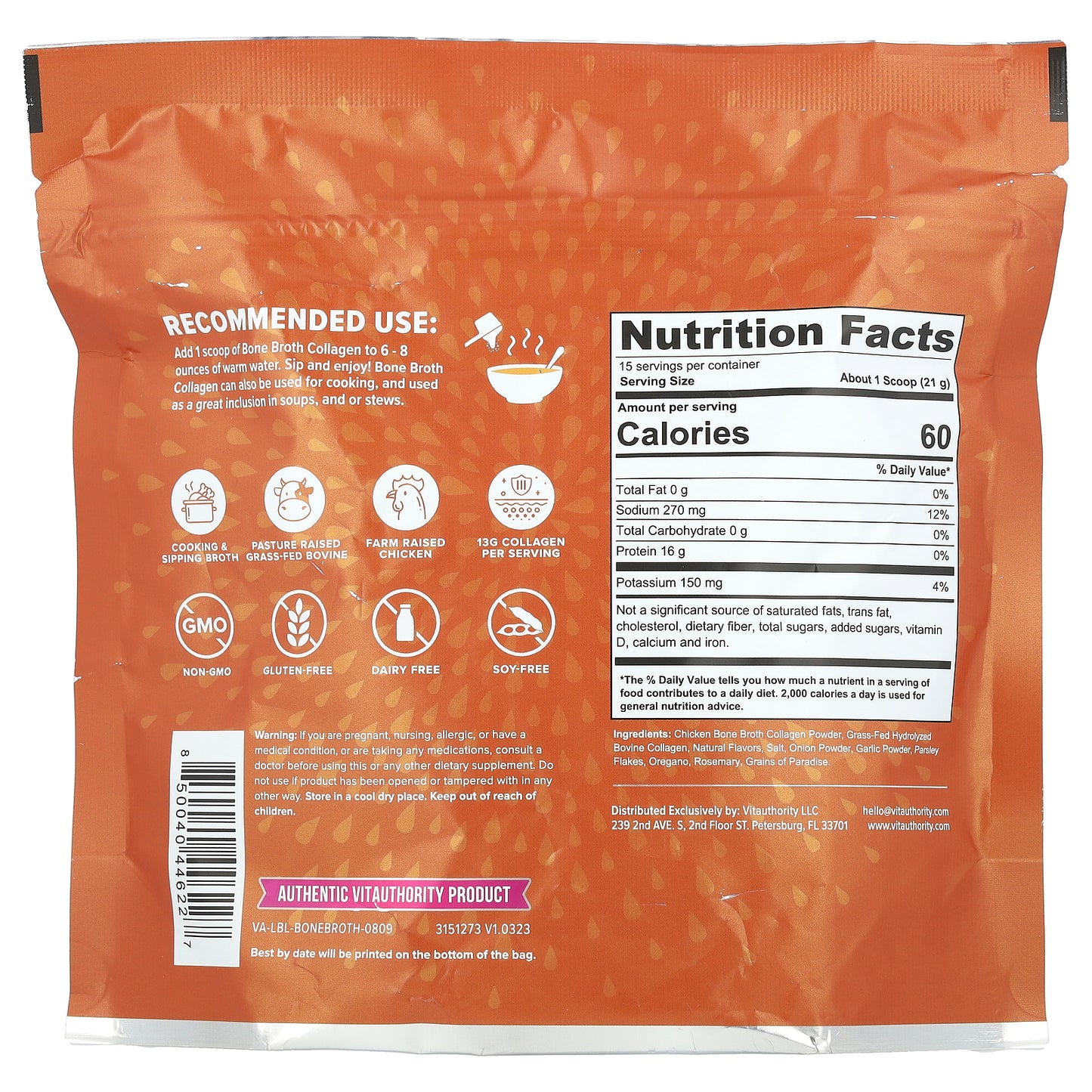 Vitauthority, Bone Broth Collagen, Chicken Noodle, 10.9 oz (310 g)