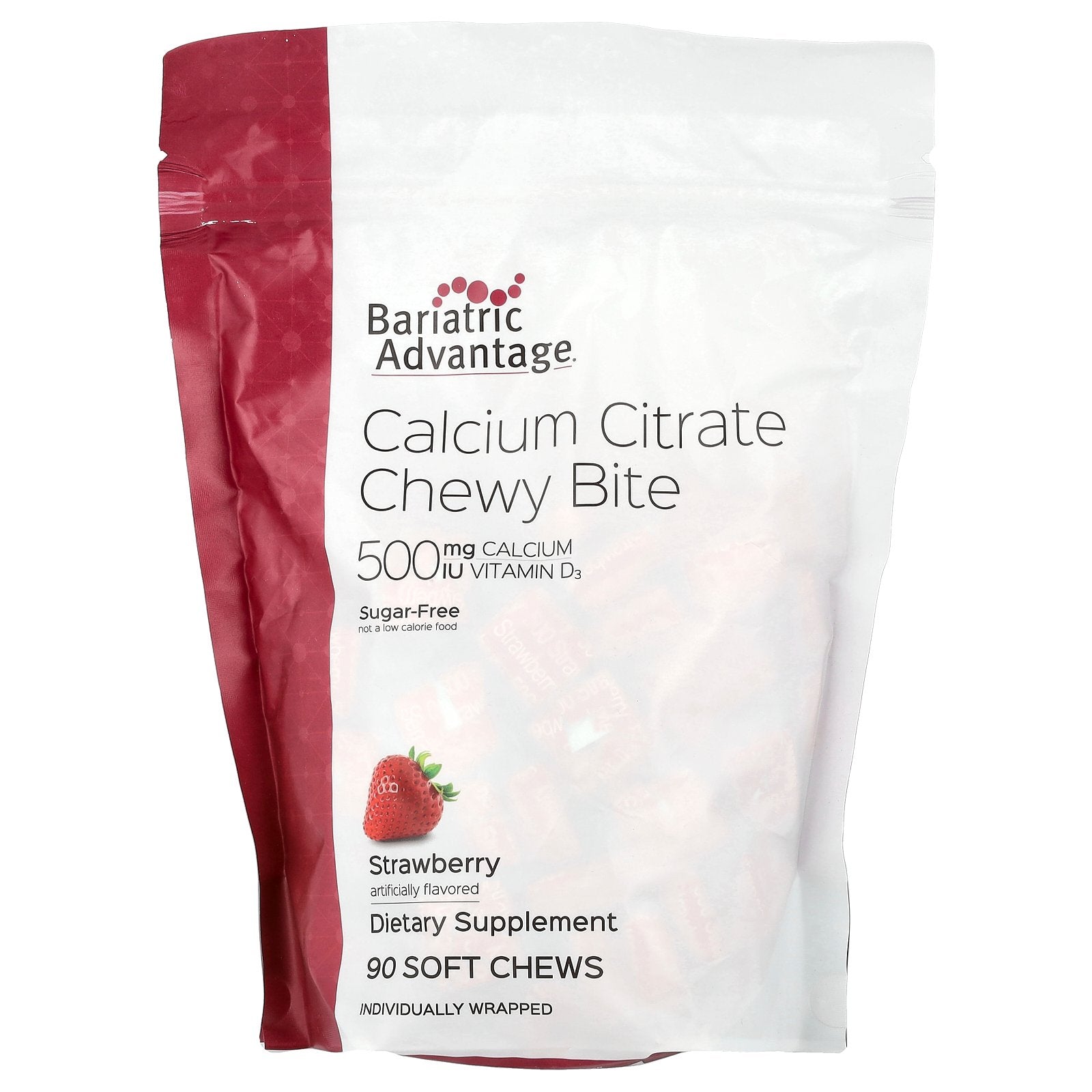 Bariatric Advantage, Calcium Citrate Chewy Bite, Sugar-Free, Strawberry, 90 Soft Chews