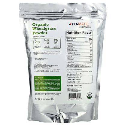 Vitamatic, Organic Wheatgrass Powder, 16 oz (454 g)