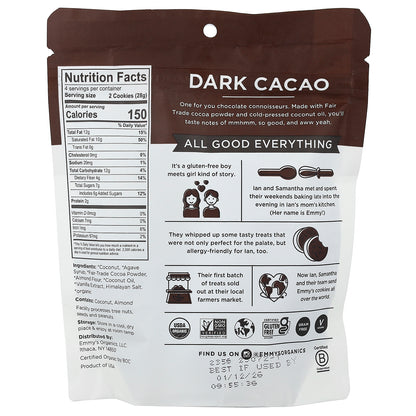Emmy's Organic Cookies, Soft & Chewy Coconut Cookies, Dark Cacao, 4 oz (113 g)