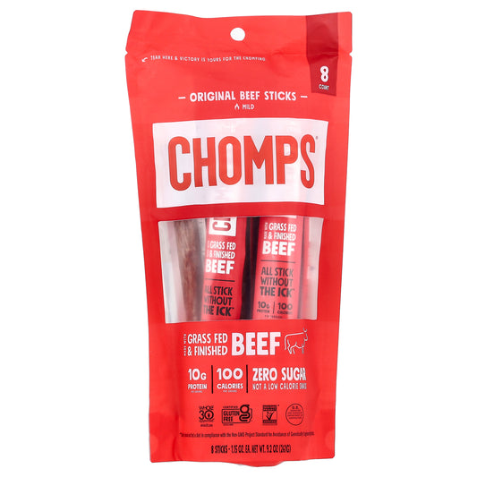 Chomps, Original Beef Sticks, Mild, 8 Sticks, 1.15 oz (32 g) Each