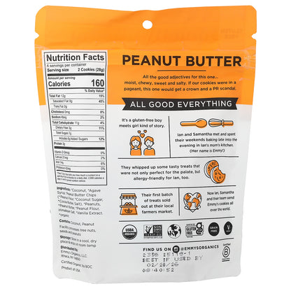 Emmy's Organic Cookies, Soft & Chewy Coconut Cookies, Peanut Butter, 4 oz (113 g)