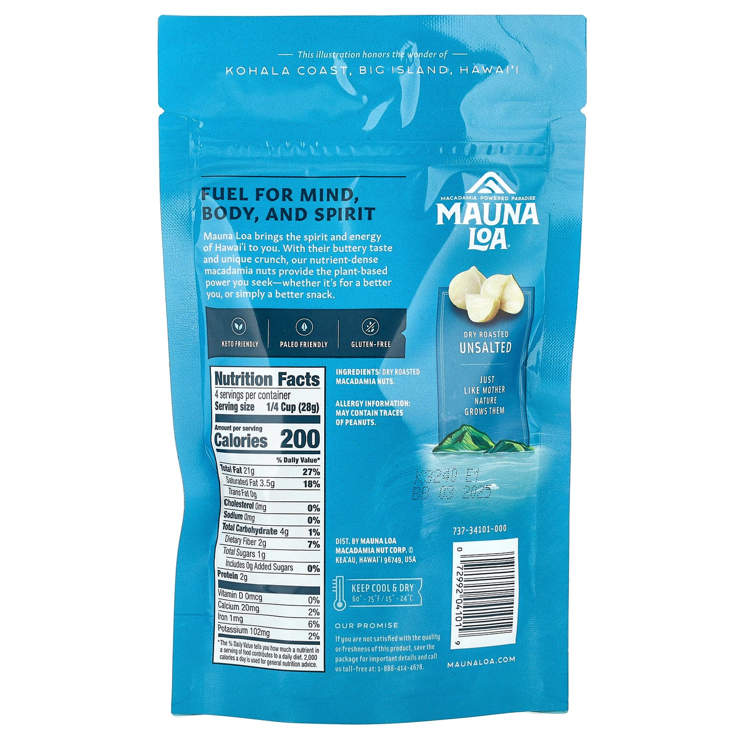 Mauna Loa, Dry Roasted Macadamias, Unsalted, 4 oz (113 g)