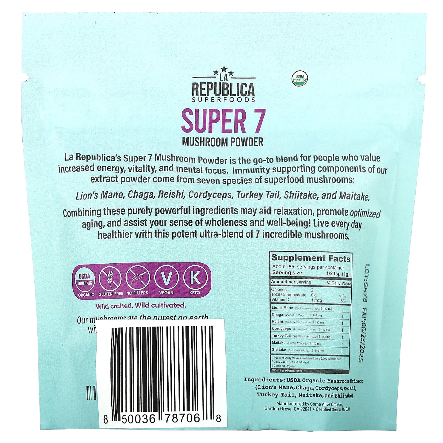 La Republica, Super 7 Mushroom Powder, 3 oz (85 g)