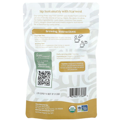 Starwest Botanicals, Organic Dandelion Root Tea,  20 Tea Bags, 1.4 oz (40 g)