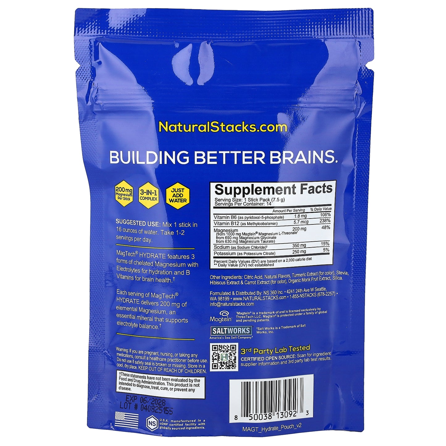 Natural Stacks, Magtech® Hydrate, Citrus Splash, 14 Stick Packs, 0.26 oz (7.5 g) Each