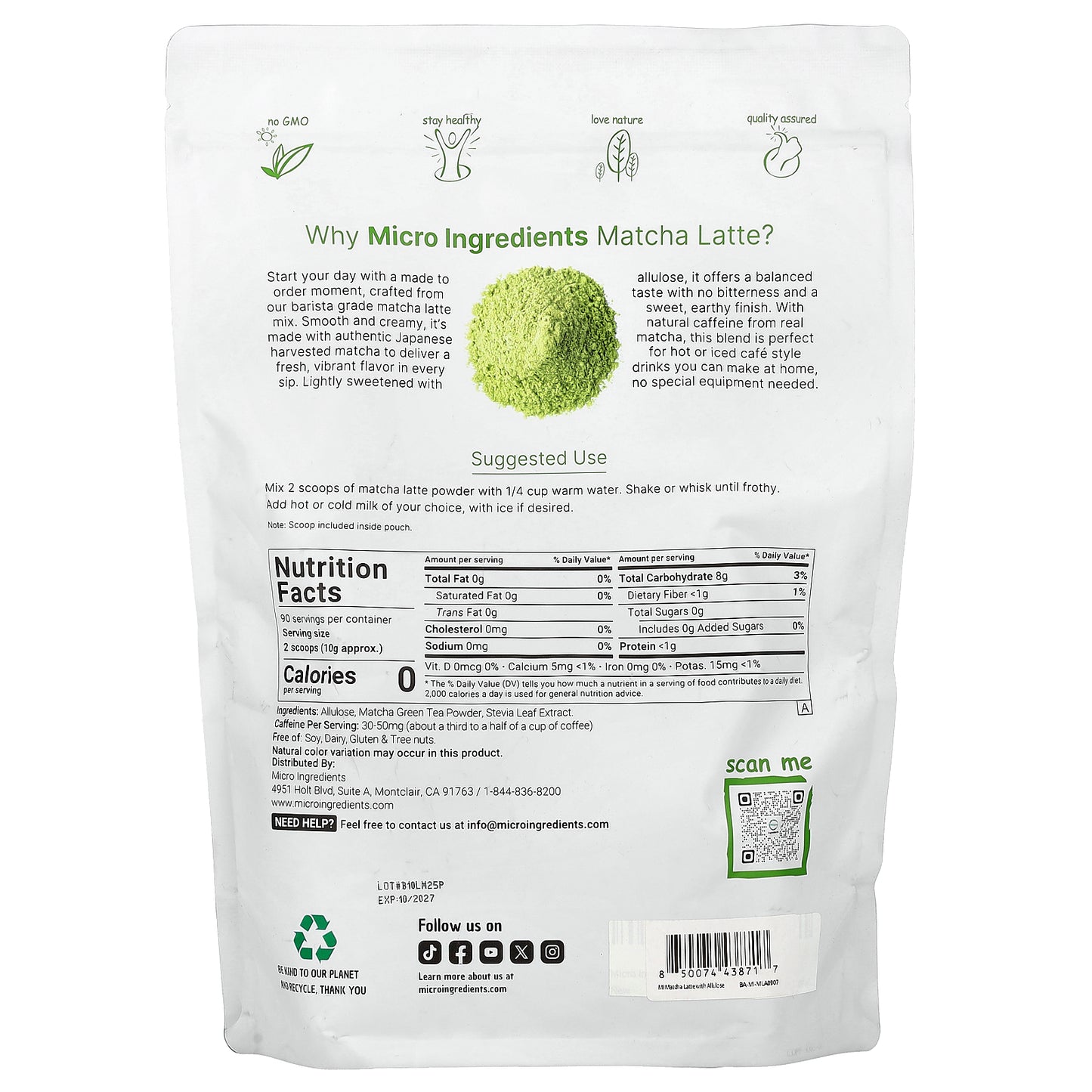 Micro Ingredients, Matcha Latte, 2 lb (907 g)