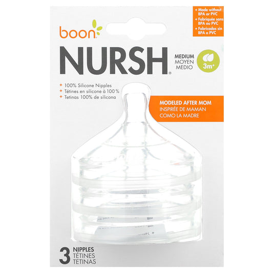 Boon, Nursh, Silicon Nipples, Medium, 3 Months+, 3 Nipples