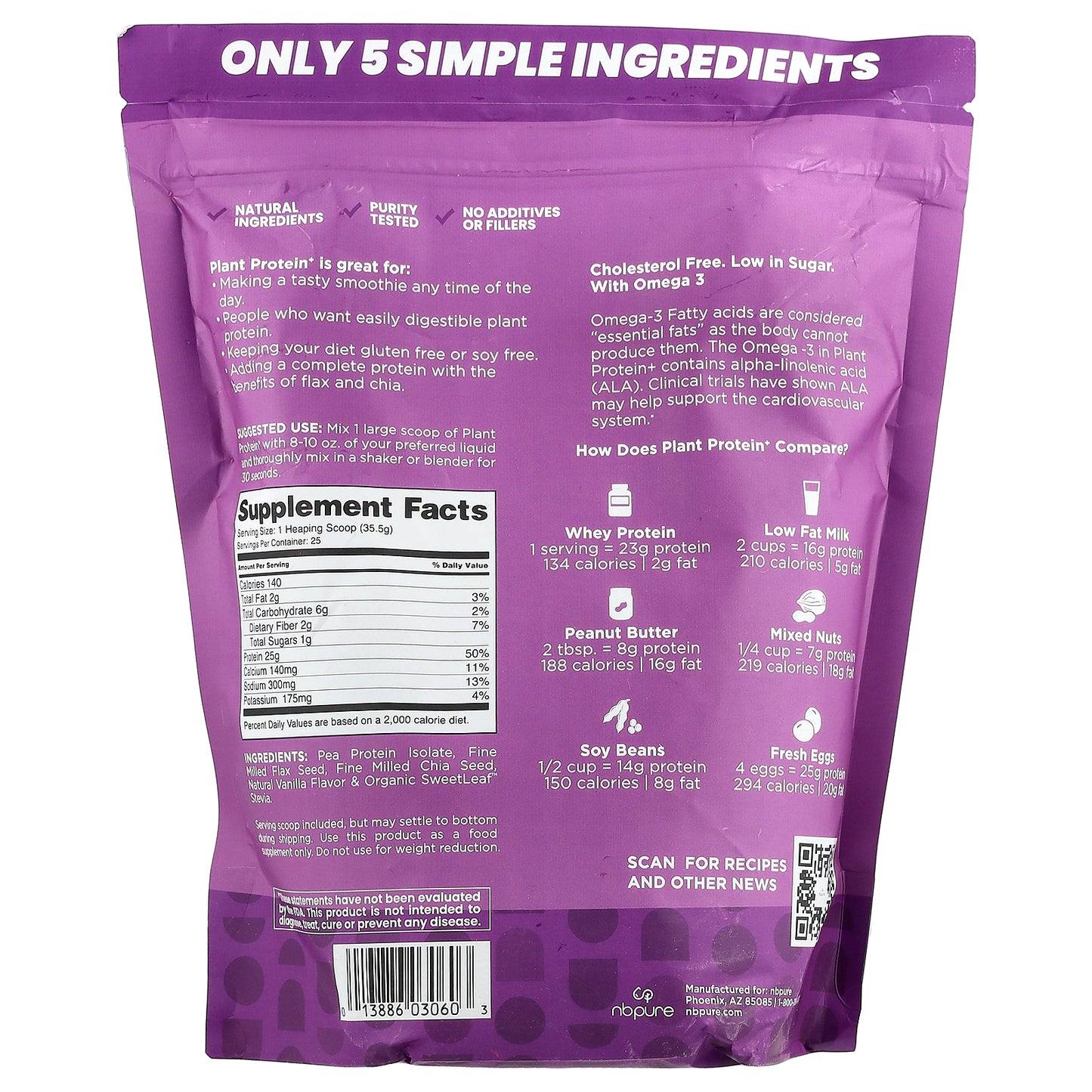 NB Pure, Plant Protein+, Creamy Vanilla, 1.95 lbs (887.5 g)