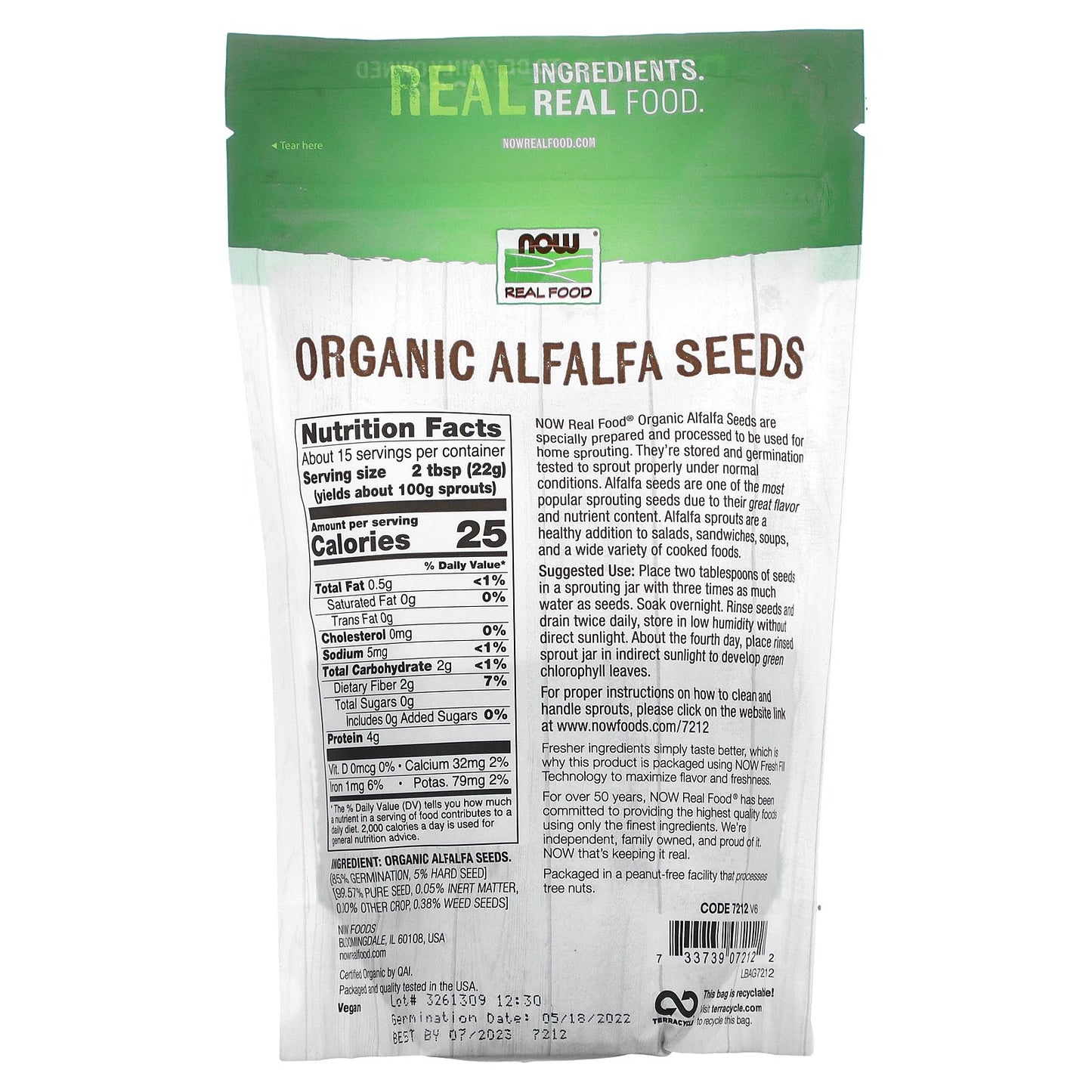 NOW Foods, Organic Alfalfa Seeds, 12 oz (340 g)