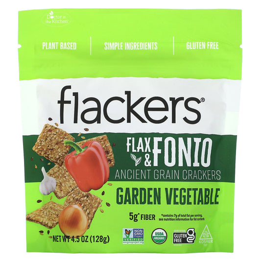 Flackers, Flax & Fonio Ancient Grain Crackers, Garden Vegetable, 4.5 oz (128 g)