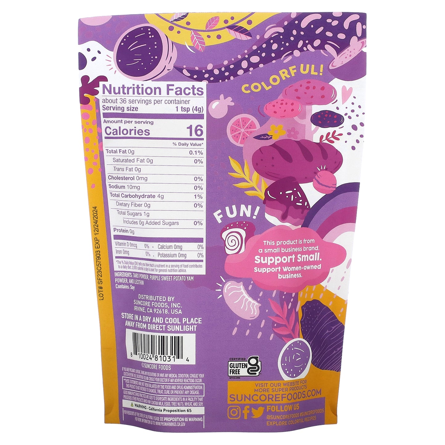 Suncore Foods, Lilac Taro Yam Supercolor Powder, Taro & Purple Sweet Potato Yam, 5 oz (142 g)