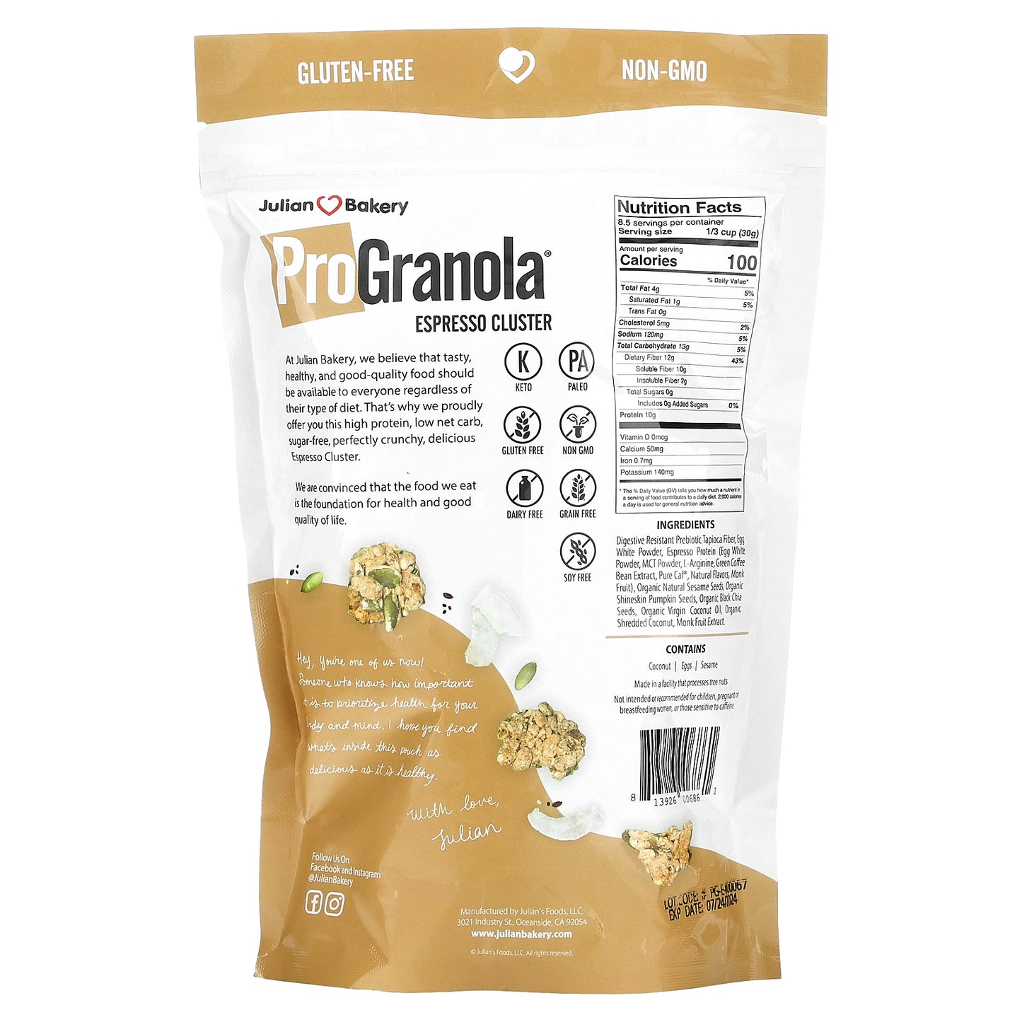 Julian Bakery, ProGranola, Espresso Cluster, 9 oz (255 g)