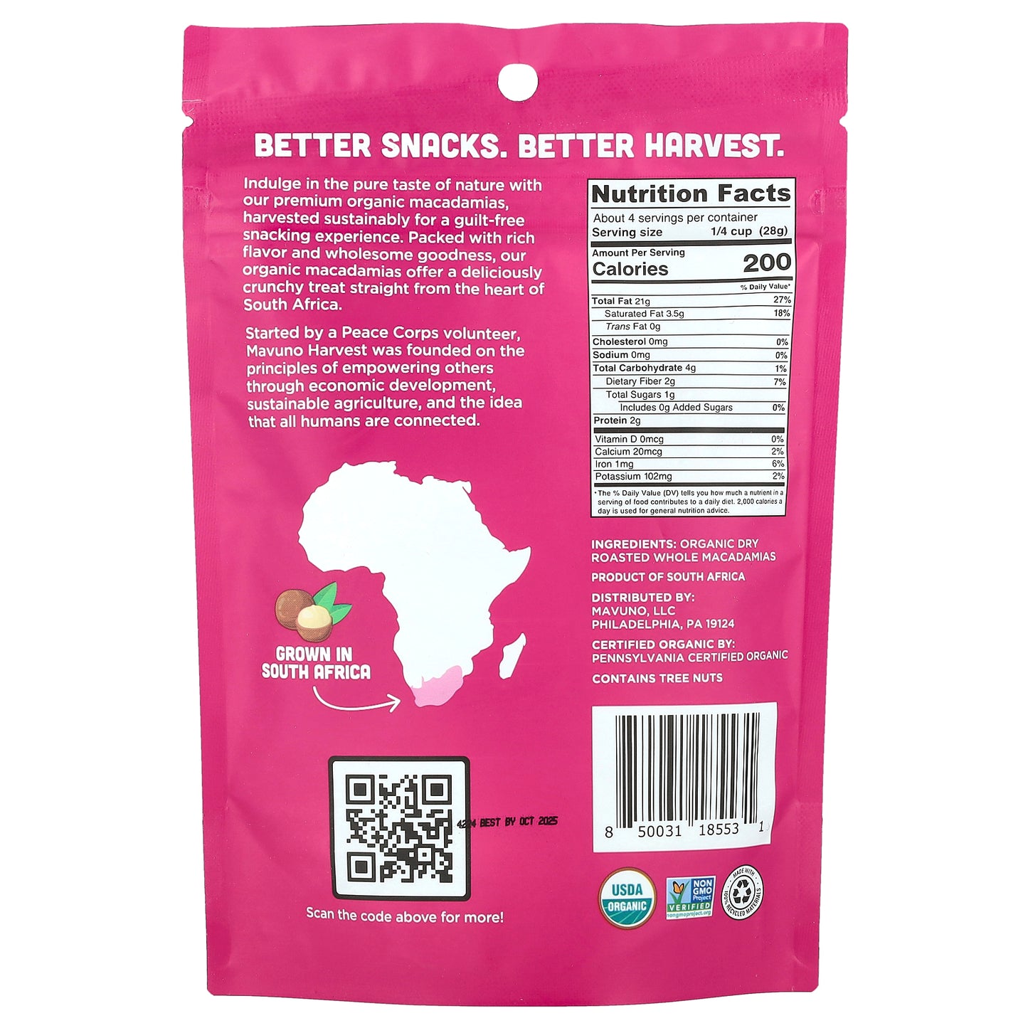 Mavuno Harvest, Organic Macadamias, Roasted, 4 oz (112 g)