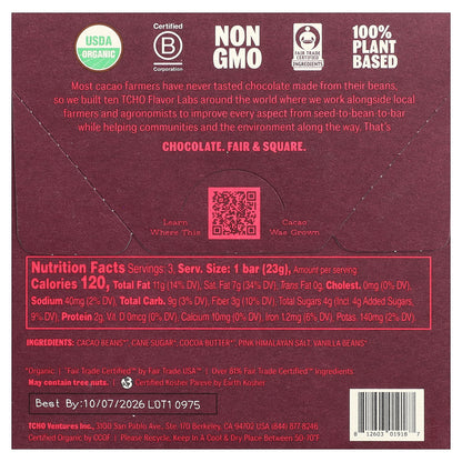 TCHO, Dark & Salty, Dark Chocolate with Pink Himalayan Salt, 81% Cacao, 3 Bars, 0.83 oz Each