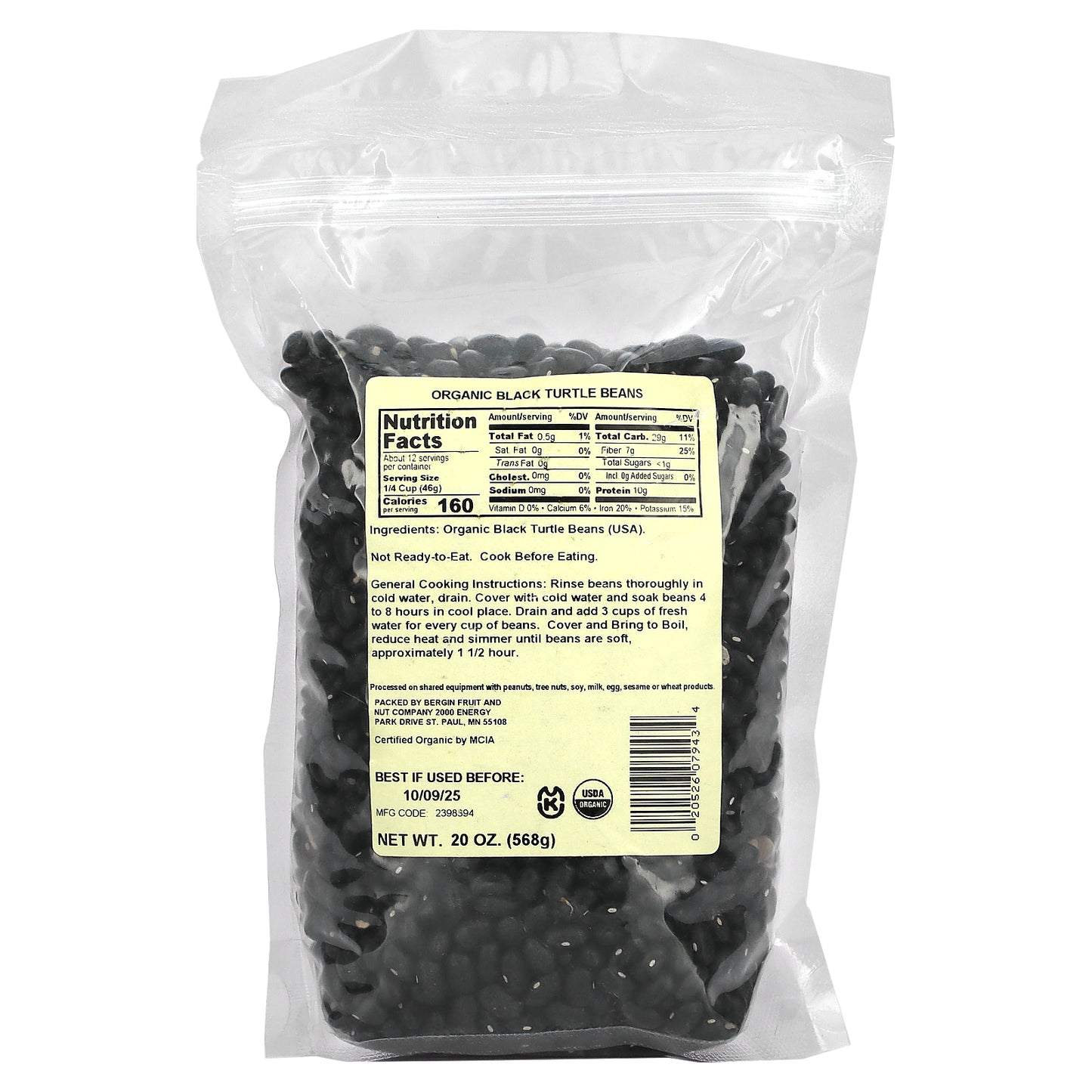 Bergin Fruit and Nut Company, Organic Black Turtle Beans, 20 oz (568 g)
