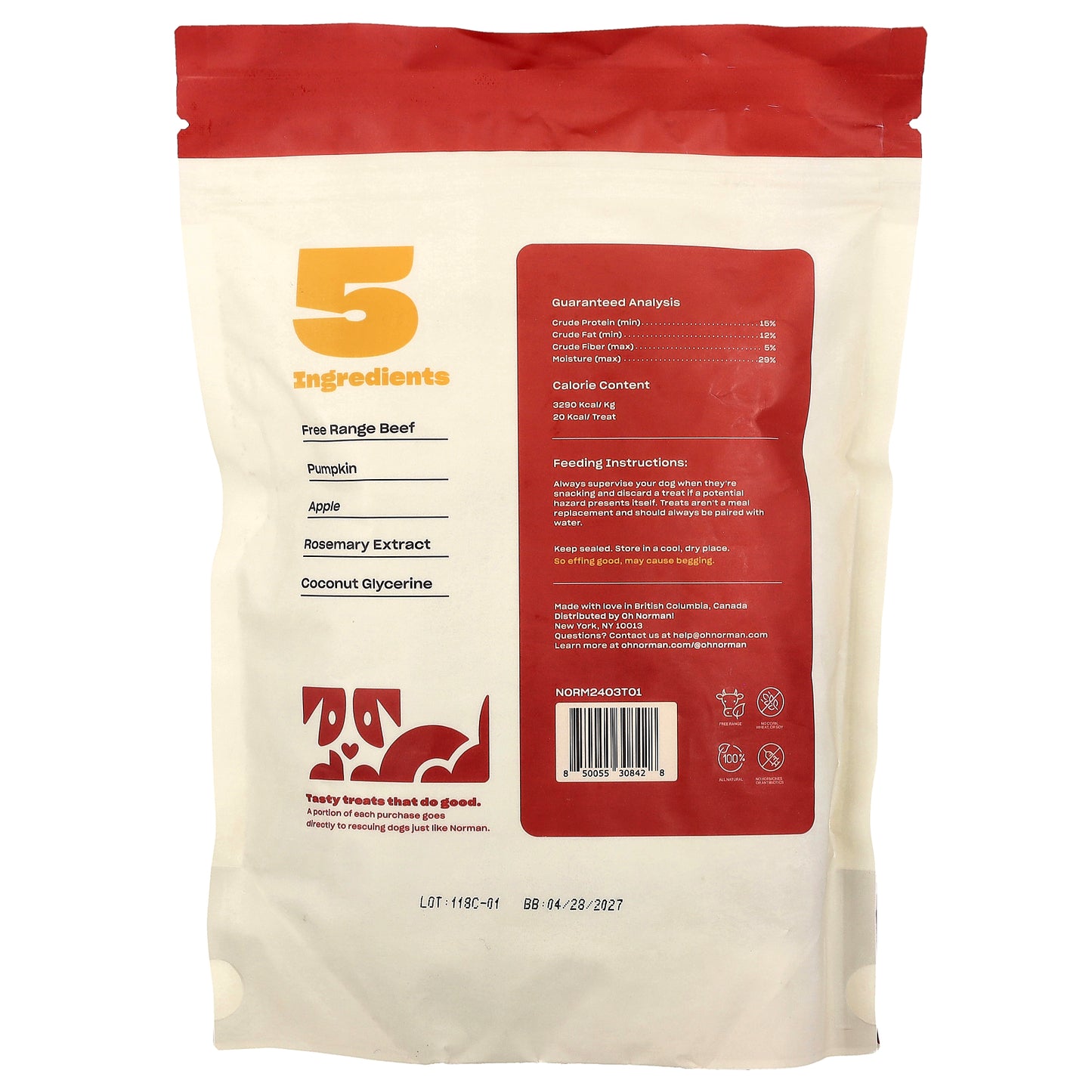 Oh Norman, Dog Treats, Free Range Beef Sticks , 6 oz (170 g)