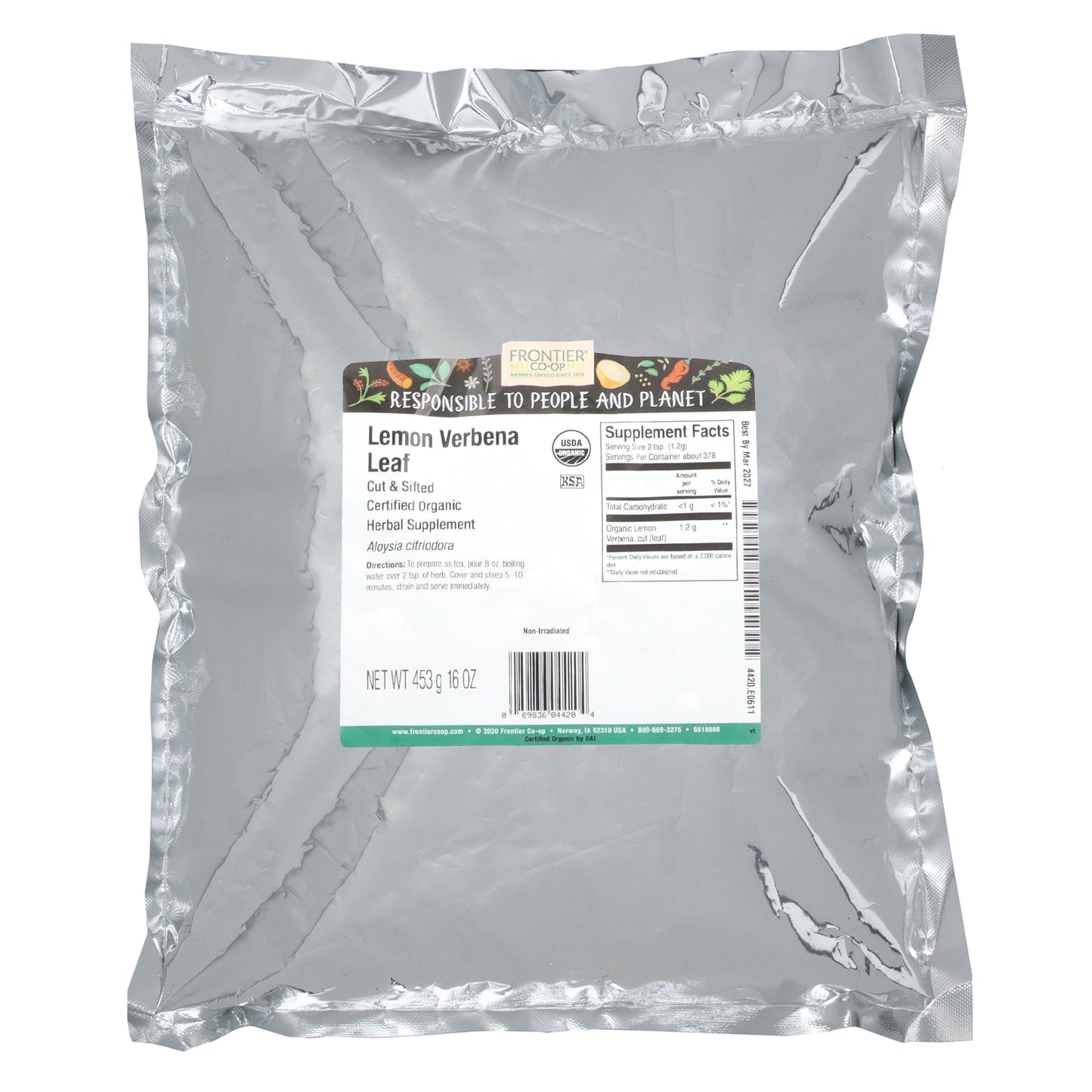 Frontier Co-op, Organic Cut & Sifted Lemon Verbena Leaf, 16 oz (453 g)