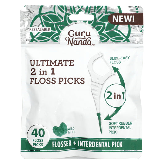 GuruNanda, Ultimate 2 in 1 Floss Picks, Wild Mint , 40 Floss picks